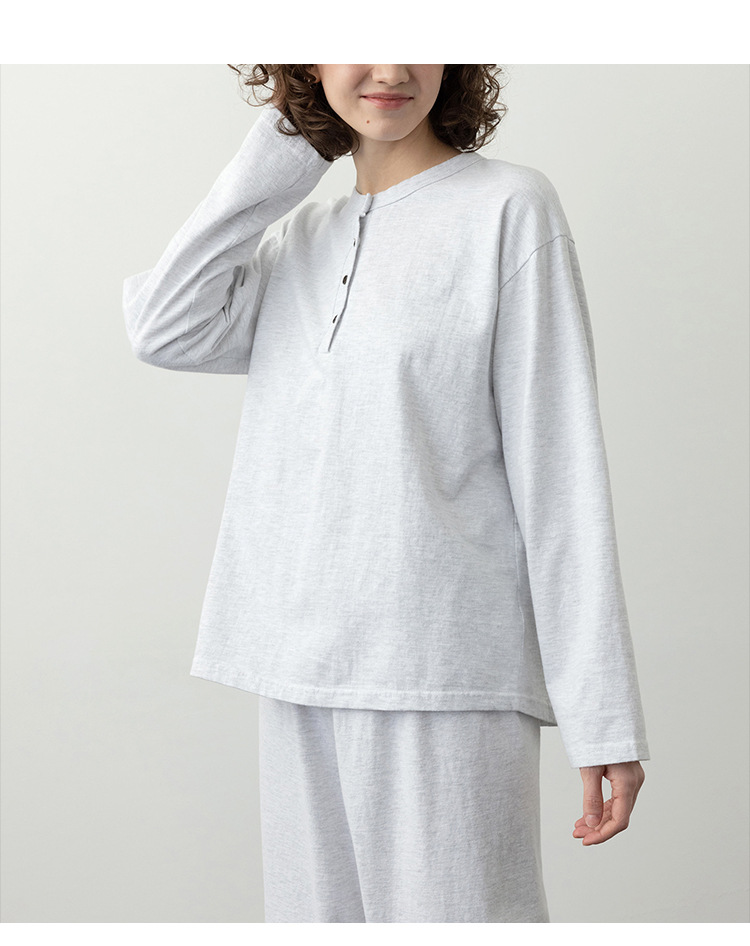 100% Cotton Homewear Women, Autumn New Simple Solid Color Color-Block Button Long Sleeve Pajamas Two-Piece Set, Suitable_voghion.com