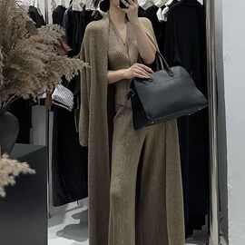 气质名媛千金风针织套装女秋冬款毛衣外套开衫阔腿裤子三件套女潮