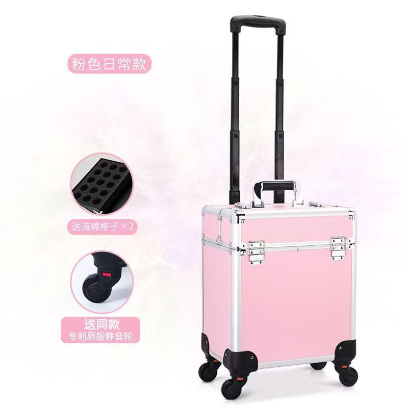 Caja de maquillaje de varilla de tracción transfronteriza de gran capacidad, maquillaje de bordado de uñas, maquillaje con maquillaje, caja de herramientas de peluquería móvil multicapa con bloqueo