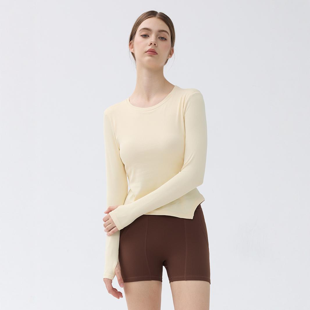 Autumn and Winter Yoga Clothing Women's Slim Irregular Hem Long Sleeve with Chest Pad Pilates Training Fitness Sports Top