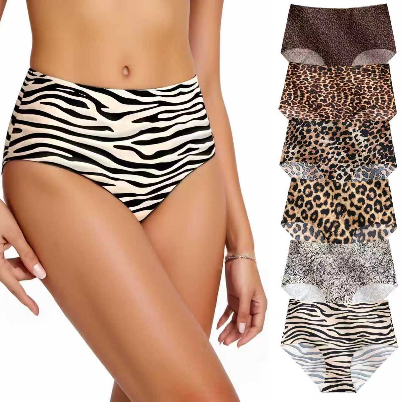 Pantalones interiores europeas y americanas de tamaño grande de hielo sin marcas de leopardo femenino sexy alquiler de algodón grande al por mayor