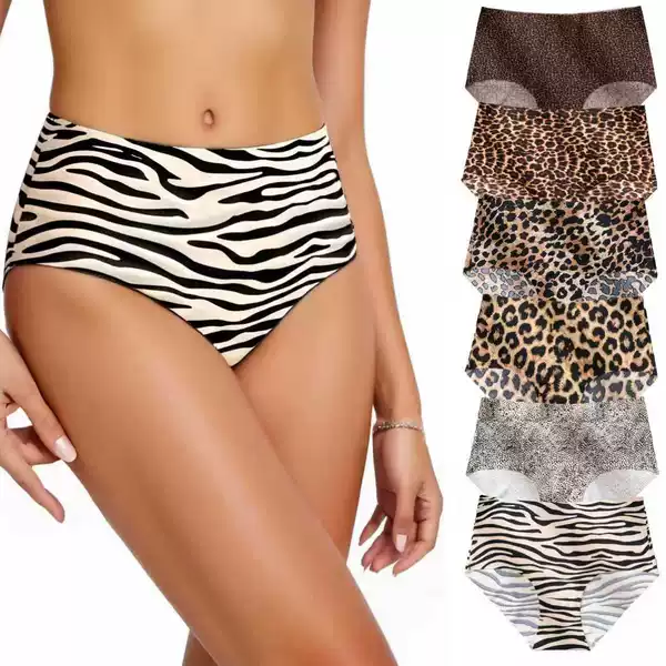 Cross-Border European and American Plus-Size Women's Underwear, Ice Silk Seamless Leopard Print Sexy Cotton Crotch Briefs Wholesale Extra Large