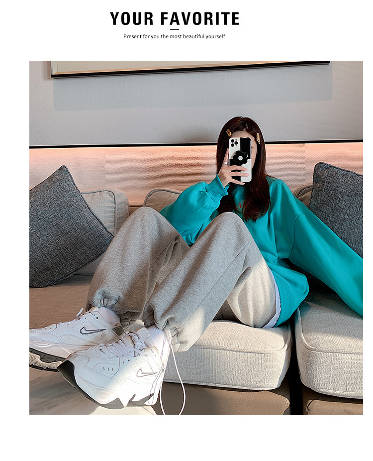 Super thick lambskin wide-leg pants, grey outerwear, thickened winter sports pants, drawstring cuffs, fleece sweatpants for women pic 20