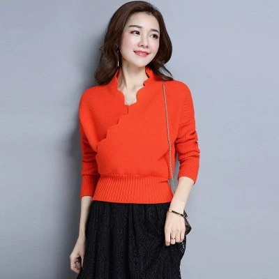 Новинка Осень 2019, короткий пуловер в Корейском стиле, универсальная вязаная Базовая рубашка, свободный женский топ с длинными рукавами, Осень-зима