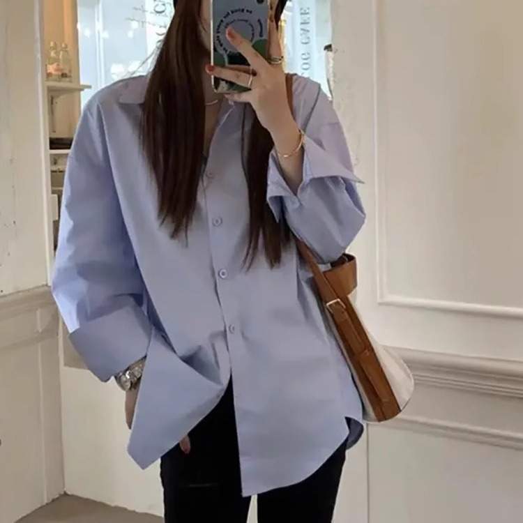 纯色衬衫女轻奢减龄洋气韩系宽松休闲衬衣女款2025新款爆款韩版|undefined