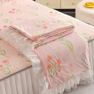 Latex mat summer quilt four-piece set summer ice silk mat bed skirt three-piece set washable air-conditioning quilt lace soft mat
