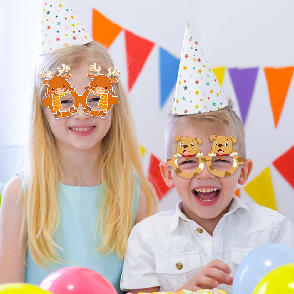 6 unids/set transfronterizo nuevo papel cumpleaños gafas decoración del Partido de los niños animal forma conejo León gafas marco