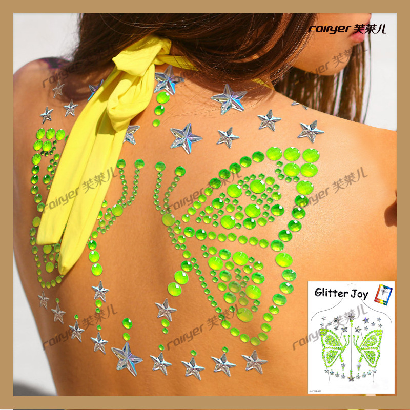 Cross-Border European and American Style Acrylic Rhinestone Stickers for Carnival Dance Parties, Fluorescent Makeup, Sexy Tattoo Stickers for the Back