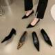 French Style High Heels Women's Professional Black 2024 Spring New Stiletto Heel Shallow Mouth Rhinestone Pointed Low Heel Women's Single Shoes