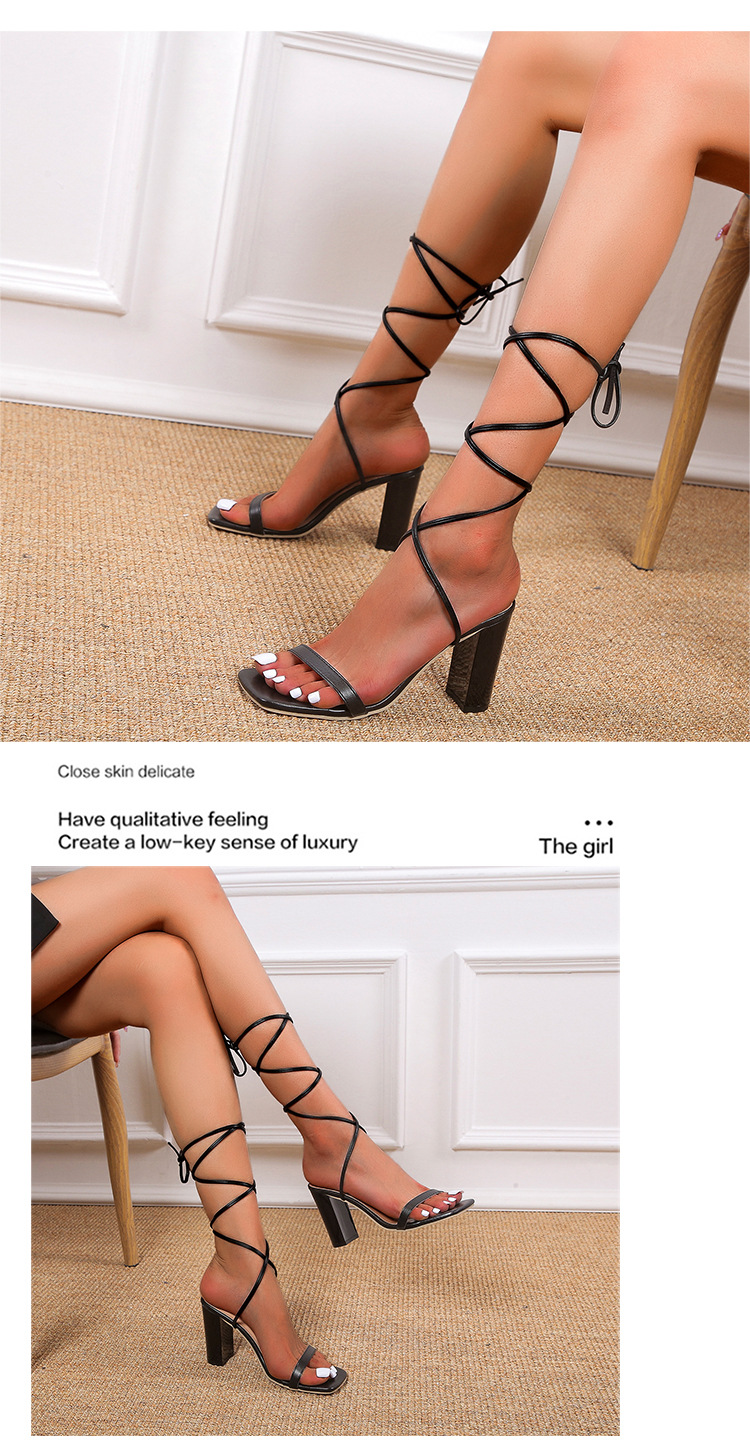 Women's Sexy Solid Color Square Toe Strappy Sandals display picture 7