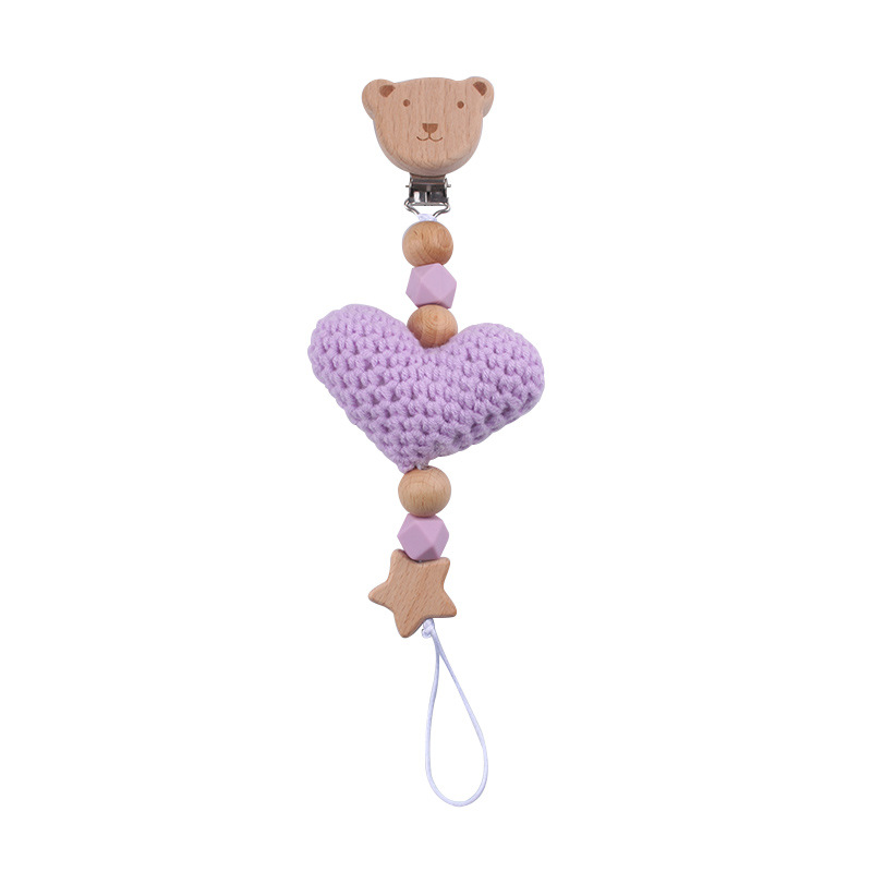 Nuevos bebés caricaturas Bees chupeta clips DIY lana amor de cordón de goma de madera cuentas chupeta cadena anti-caída cadena