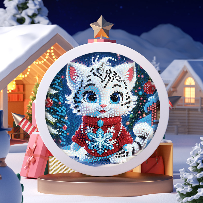 Pintura de Diamantes Navideña Transfronteriza con Marco, Pintura de Diamantes 5D con Pegamento de Puntos, Pintura de Diamantes Hecha a Mano para Niños, Regalo de Año Nuevo