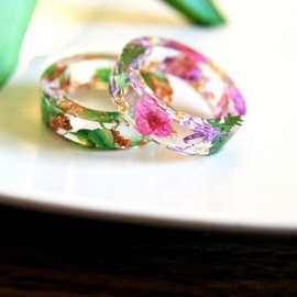 弹簧戒指 树脂戒指 四个季节 压花艺术 植物饰品 圣诞礼物