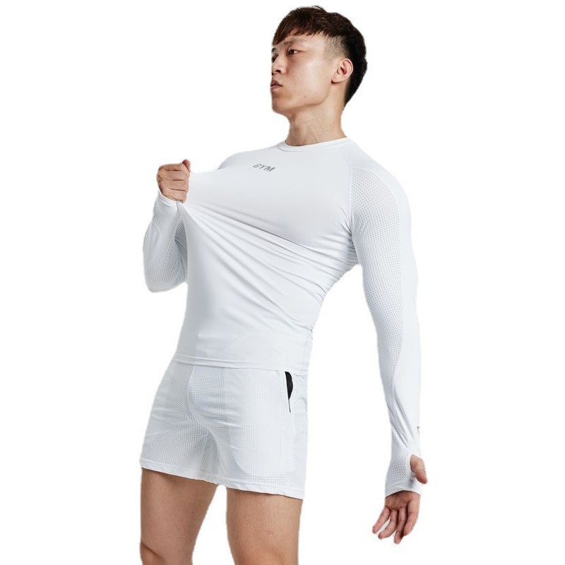 Sports long-sleeve for gym for training, quick dry yoga clothing, elastic T-shirt, American style, tight, for running 5