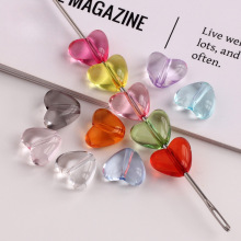 仿玻璃彩色穿孔小桃心珠DIY亚克力透明小爱心手机链挂圈手串配件
