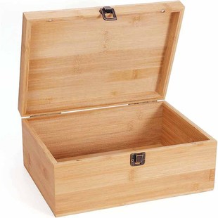 Wooden Square Packaging Gift Box Desktop Storage Box Retro Bamboo Wooden Box with Lock Buckle Large Capacity Flip Paint Wooden Box