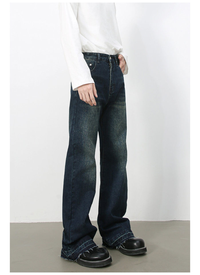 Quần jean nam ống loe nhẹ kiểu Mỹ, quần dài denim thoải mái — màu xanh chi tiết 9
