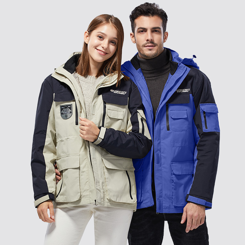 Outdoor jacket men's and women's couple's autumn and winter three-in-one thickened windproof breathable warm jacket casual jacket