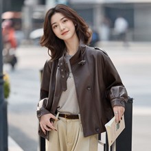 跨境小皮衣外套女短款秋季新款小个子立领气质酷飒风复古PU皮夹克