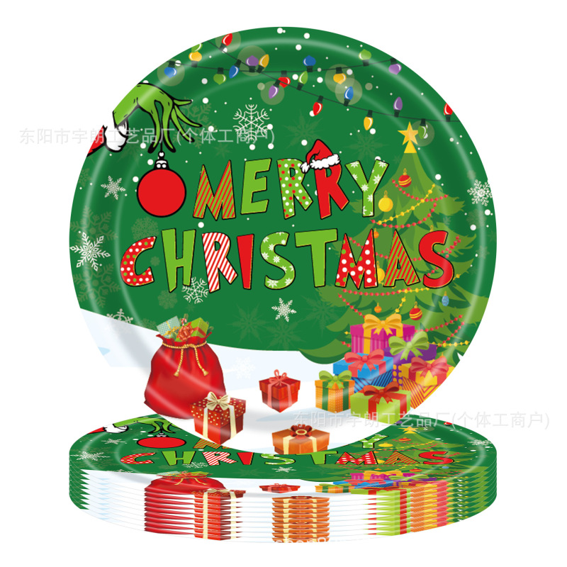 新しい漫画クリスマステーマグリンチパーティー食器装飾用品紙皿フラグテーブルクロスセットアレンジメント|undefined