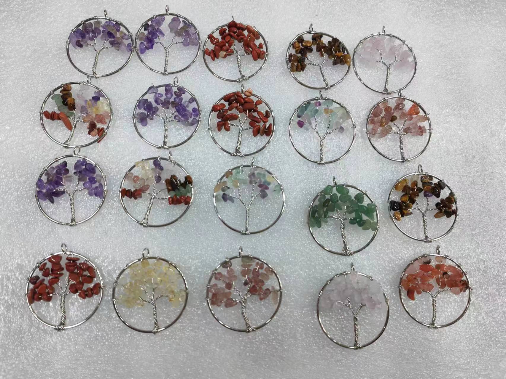 Cross-border natural pebbles crystal life tree pendant wire-wrapped colorful money tree necklace DIY jewelry accessories 