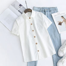 舒适棉质夏季短袖白色衬衫休闲衬衣上衣纯色简约学院风百搭基本款
