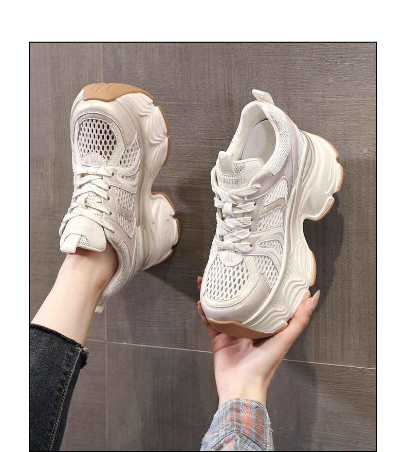 Giày sneaker chunky nữ đế dày tăng chiều cao lưới thoáng khí — Màu mơ chi tiết 14
