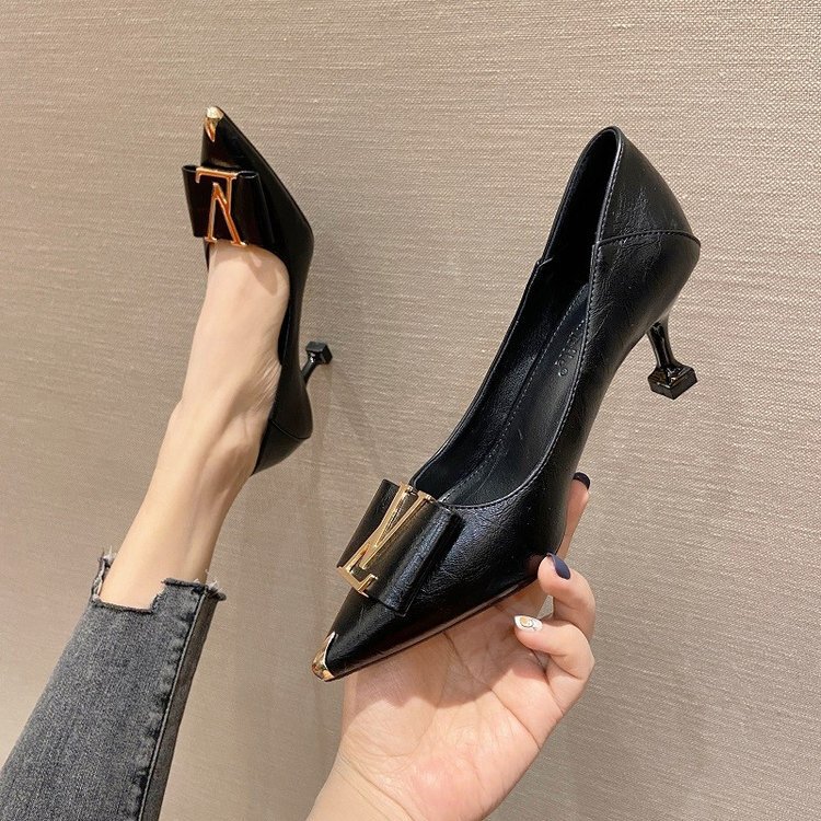 Comfortable Women's Shoes 2025 New Autumn Black Work Pointed Toe High Heels Stiletto Mid-Heel Single Shoes Office Shoes