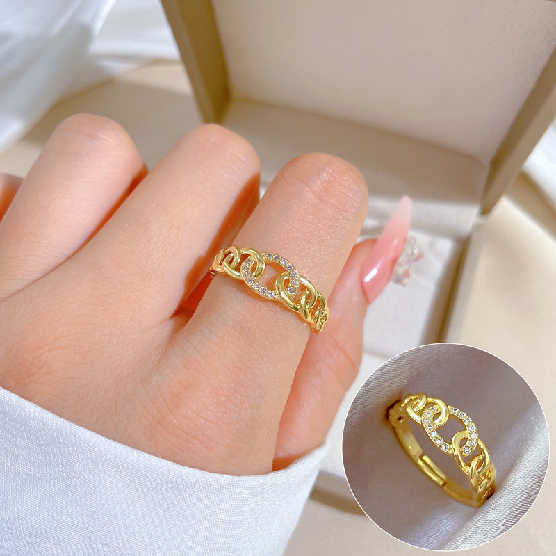 Light Luxury Chain Full Diamond Ring Opening Adjustable Simple Jewelry Japanese Ring Couple Ring_voghion.com