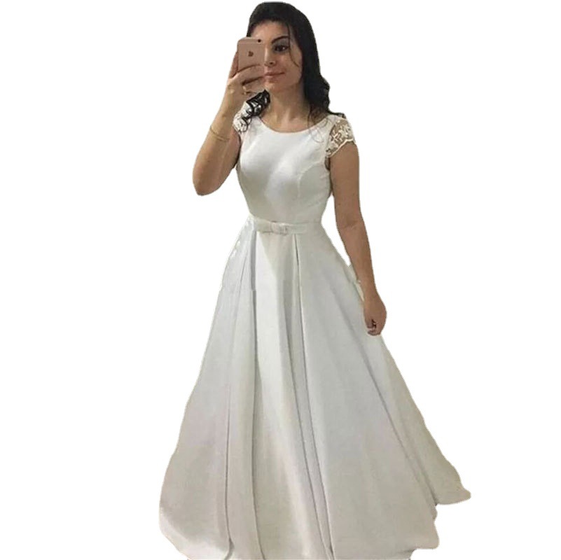 Comercio exterior de Europa y América Amazon AliExpress deseo nuevo vestido boda satén simple sexy backless personalizable