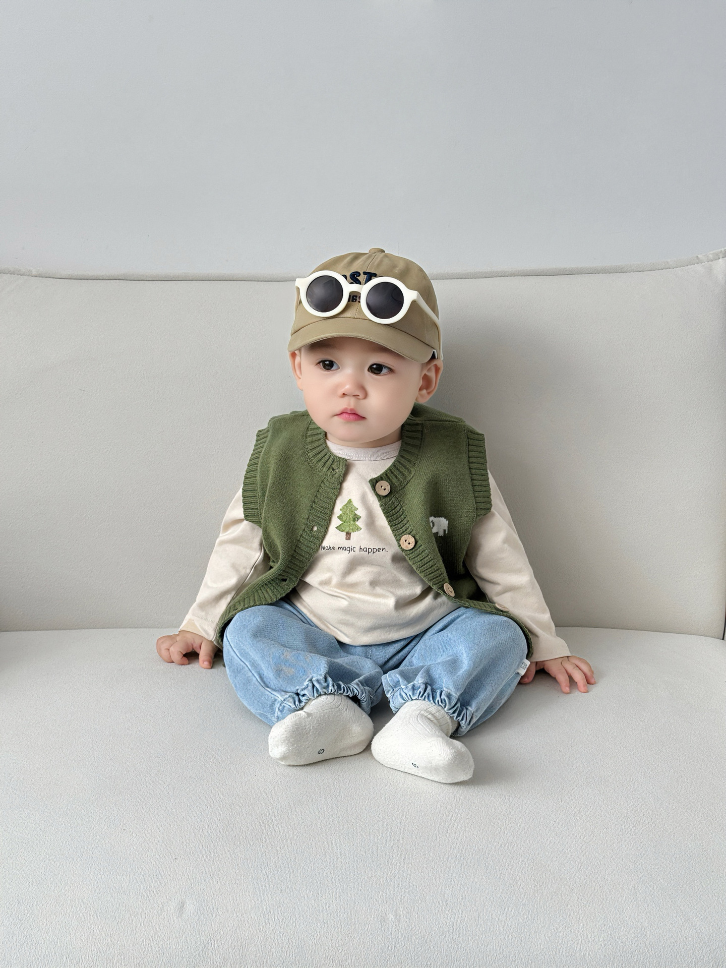 Chaleco infantil coreano guapo vestido de primavera nuevo chaleco de cardigan de punto para bebés de otoño para niños pequeños abrazadera de caballo