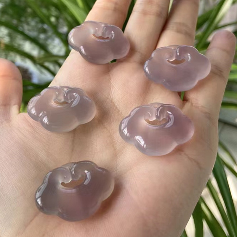 Ornate High Ice Agate and Onyx Pendant with Smoke Purple, Auspicious Lock, and Cloud Patterns, Double-Sided Hand-Crafted Ruyi Jade Pendant