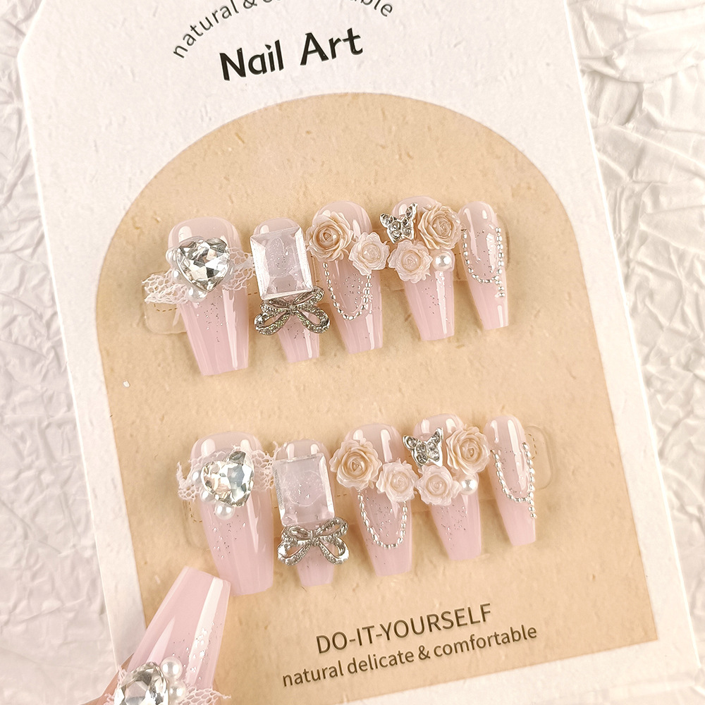 Manicura de Año Nuevo, 10 piezas de diamantes de perlas hechos a mano, arte de uñas portátil, parche de uñas Xiaohongshu, venta al por mayor