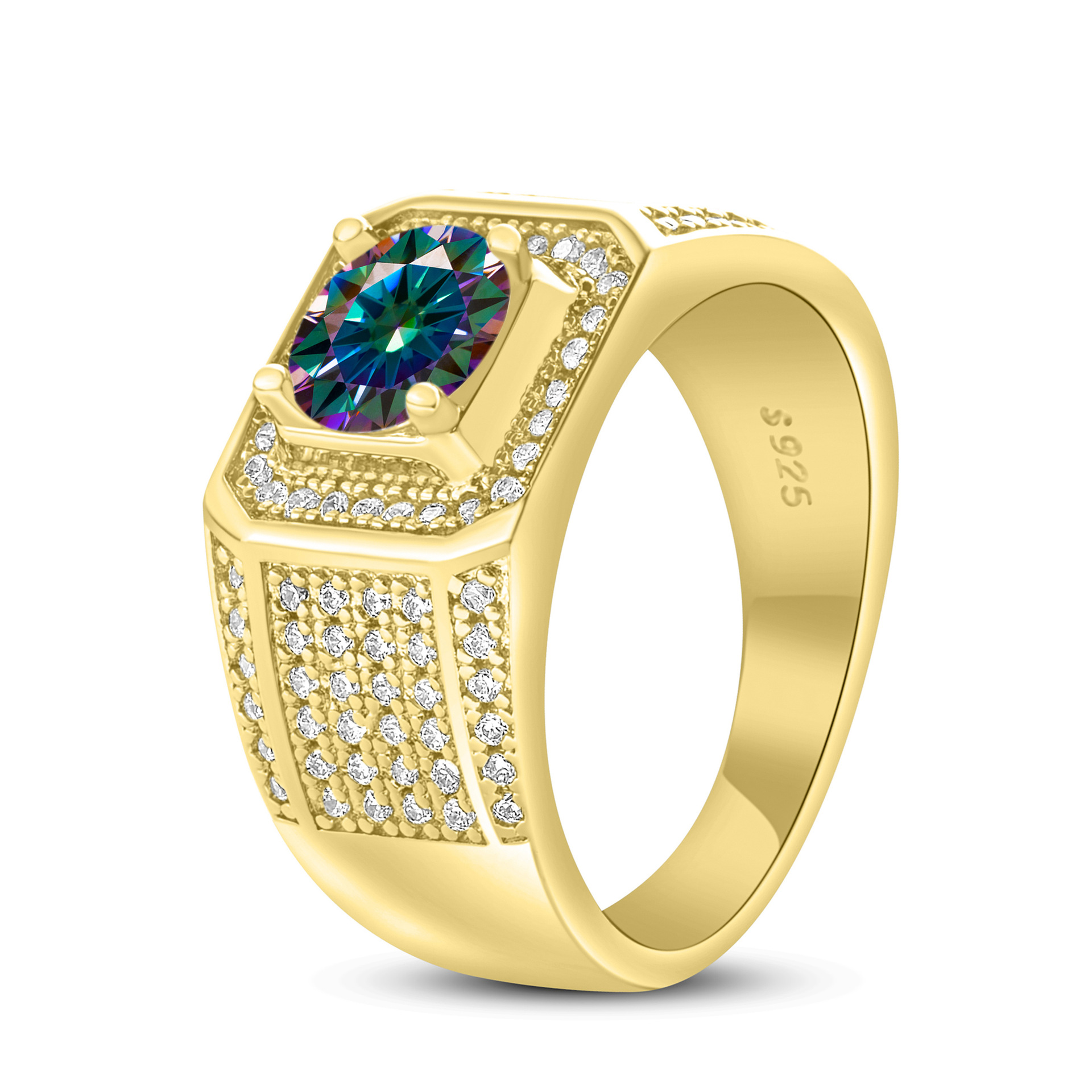 Anillo de hombre de plata esterlina 925 1 quilates de piedra de mosaico anillo de hombre chapado en oro atmósfera para enviar a los fabricantes de novio en stock al por mayor