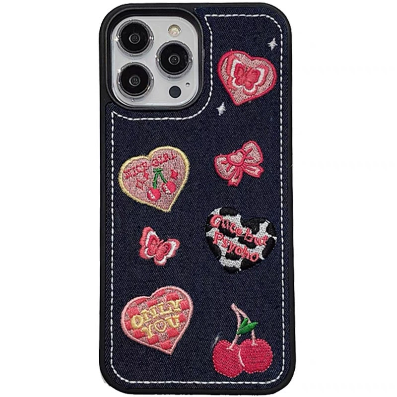 Кейс для телефона (Apple) совместим с iPhone 13–17, джинсовая вышивка с подвесной цепью