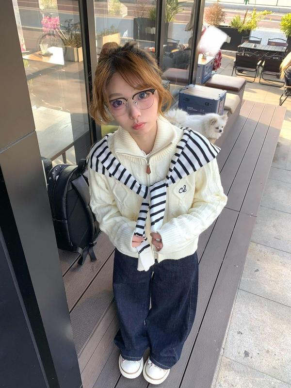 2025秋麻花纹提花毛衣开衫减龄女休闲慵懒感显瘦修身针织外套|undefined