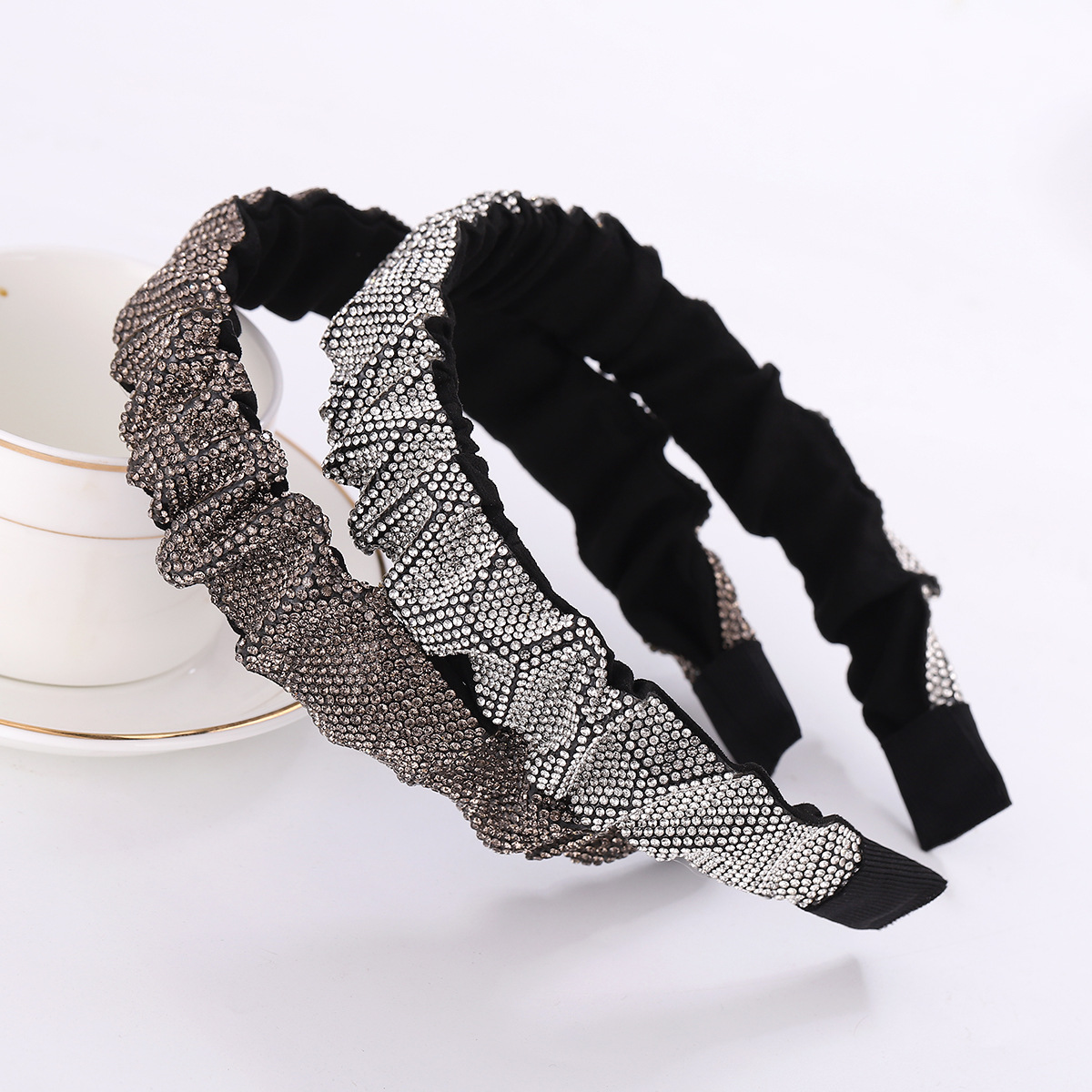 Diadema accesorios para el cabello al por mayor estilo coreano estilo ins rhinestone lentejuelas plisada banda de pelo de ala ancha Nueva diadema tocado