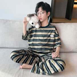 2026新款男童夏季睡衣套装中大童洋气薄款儿童男孩短袖长裤空调服