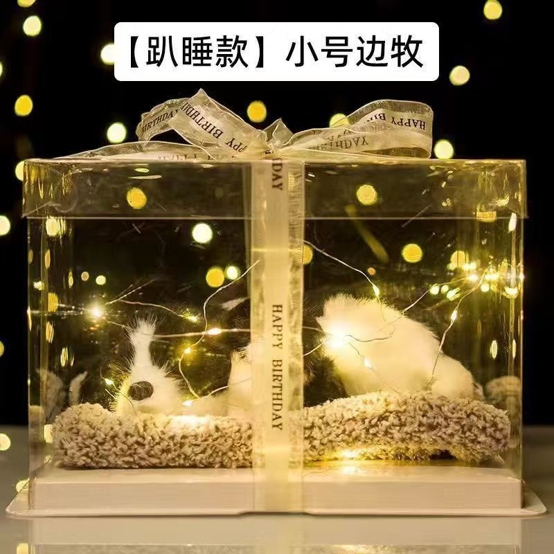 Llamará juguetes de simulación adornos de carbón de bambú modelo de gato adornos juguetes de peluche muñeca caja de regalo de cumpleaños