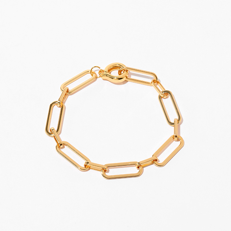 Messing überzogenes Echtgold-Persönlichkeitsarmband, handgefertigt, dicke Kette, neutraler Stil, INS-Mode, Retro-Feeling, Handschmuck_voghion.com