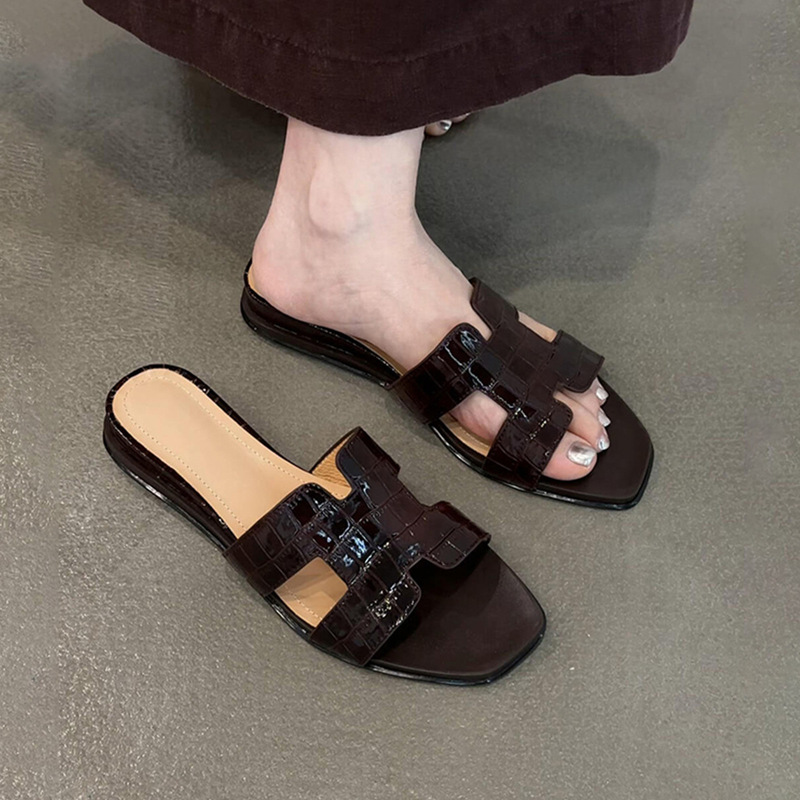 Sheepskin Version ~ Summer Versatile Flats Shoes for Women, New Crocodile Pattern Summer Sandals, Fashionable Outer Wear Open-Toe Sandals
