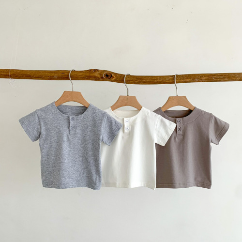 ins Korean children's clothing summer children's solid color T-shirt baby round neck versatile short-sleeved shirt baby short-sleeved bottoming shirt thin