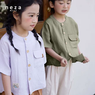neza儿童短袖t恤夏季薄款男童衬衫纯色女童半袖上衣开衫体恤衣服