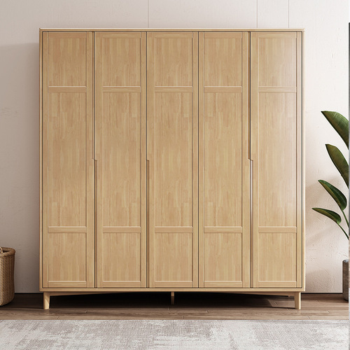 Nordic solid wood double door wardrobe bedroom rental room simple wooden household wardrobe small apartment combination storage cabinet