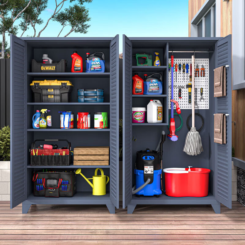 Factoria de comercio exterior mayorista armario de acero al aire libre patio impermeable puerta obturadora gabinete de almacenamiento limpio gabinete de herramientas