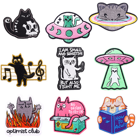 Cowboy Hat Patches New Cartoon Cat Embroidery Cloth Stickers DIY Personality Hat