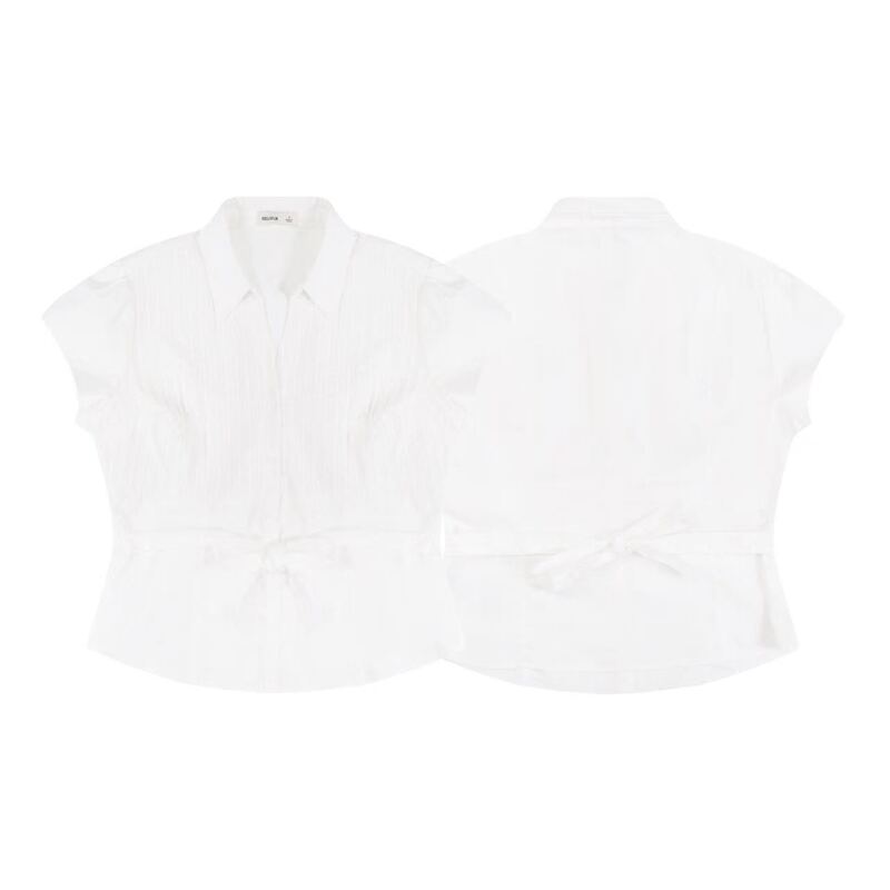 In-Stock Korean Trendy Brand Hollister Little Seagull Retro V-Neck Tie Puff Sleeve Shirt Short-Sleeve T-Shirt Top