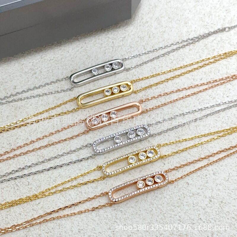Hika Foreign Trade Msika Meijia Bracelet with Three Diamonds, Sliding Design, Genuine Gold Thick Plating, Non-Fading, Niche Light Luxury French Style