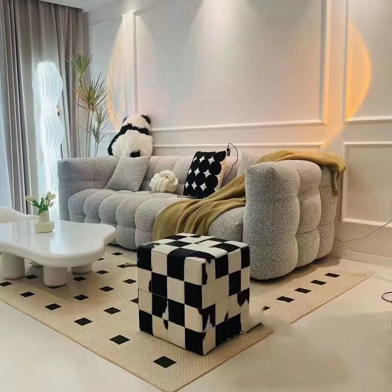 Sofá de compresión transfronterizo, sala de estar de apartamento pequeño, sofá de doble posición estilo crema, sofá de tela de algodón de algodón de lana de cordero