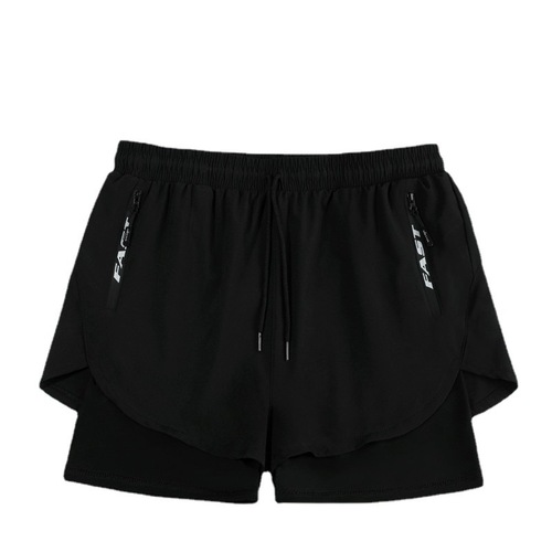 Swimsuit men's suit quick-drying suit double-layer anti-embarrassment adult swimming trunks five-section beach trunks swimming cap set